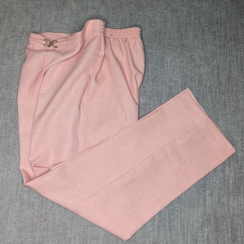 Alfred Dunner Womens Pink Textured Straight Leg Pants Size 12 Elastic Waist